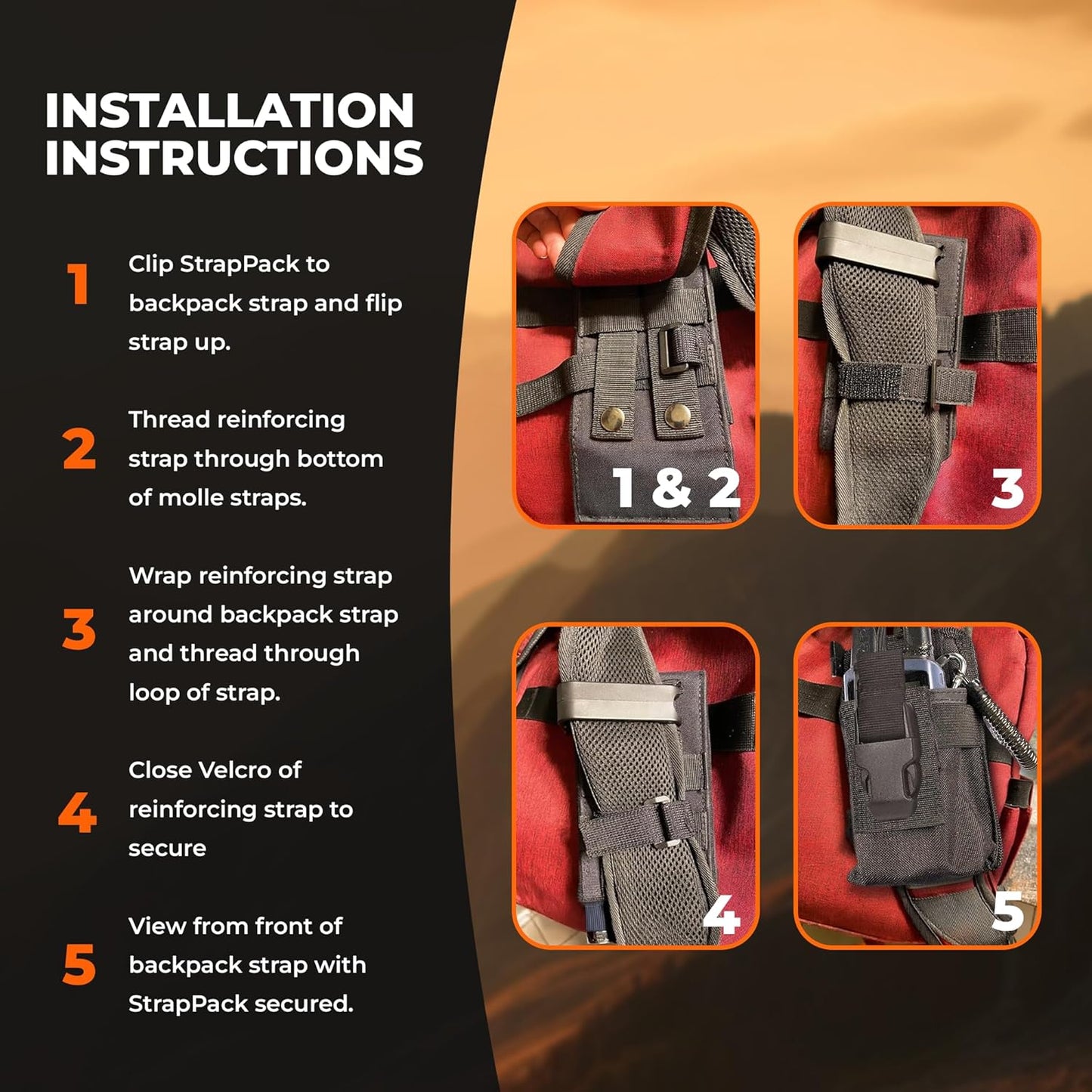StrapPack Clip-On Pouch for Radio & GPS, Backpack Attachment for Hunters, First Responders, Public Safety, Hikers and Travelers