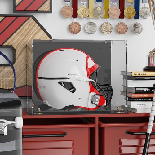 Xiomot Football Helmet Display Case Full Size with Mirror Back and Black Base Dustproof Clear Acrylic Display Case for Basketball Sports Memorabilia