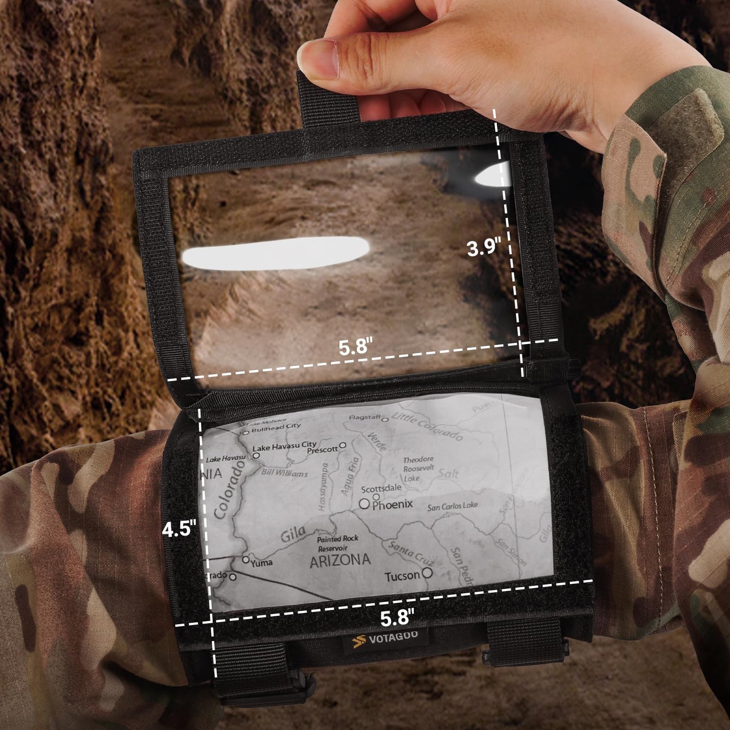 VOTAGOO Tactical Armband Sleeve Storage Kit QB Wrist Map Holder Arm Pouch DOPE Card Holder for Shooting Rescue Surveillance and Field Measurements (Black)