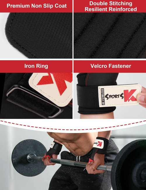 KUTOOK Weight Lifting Wrist Strap Men Women Lifting Wrist Straps Workout Deadlift Muñequeras Para Gym Wrist Support Black & Red M