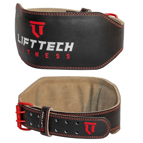 Lift Tech Fitness 6'' Men's Padded Leather Lifting Belt - Weight Lifting Belt for Men - Workout Belt for Men Weightlifting, Strength Training, Powerlifting in Black & Red - M