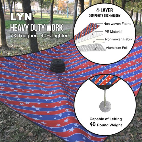 Patriot Edition:LYN All-Weather Heavy Duty Solar Emergency Survival Blanket-Star Spangled,Reflective Space Thermal Infrared-Blocked Insulated from Mylar/Foil for Rescue,Camping,Hiking,Trap,Snow&Pet