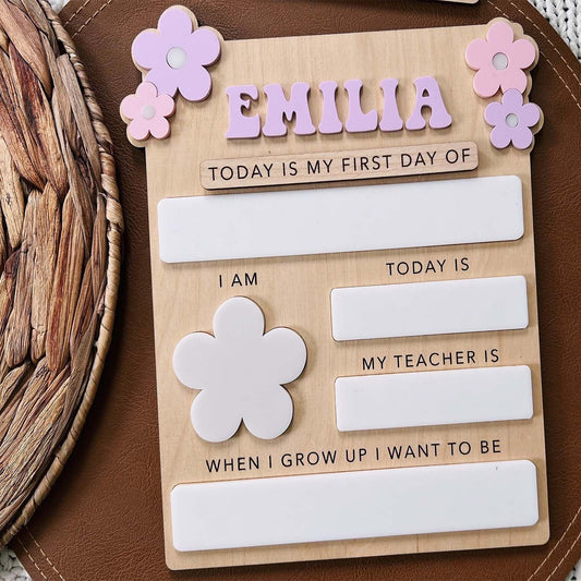 Custom First Day of School Sign - Personalized First and Last Day of School Board, Reusable Wooden Photo Prop with Name, Back to Schools Board with Interchangeable Pieces, Style 01