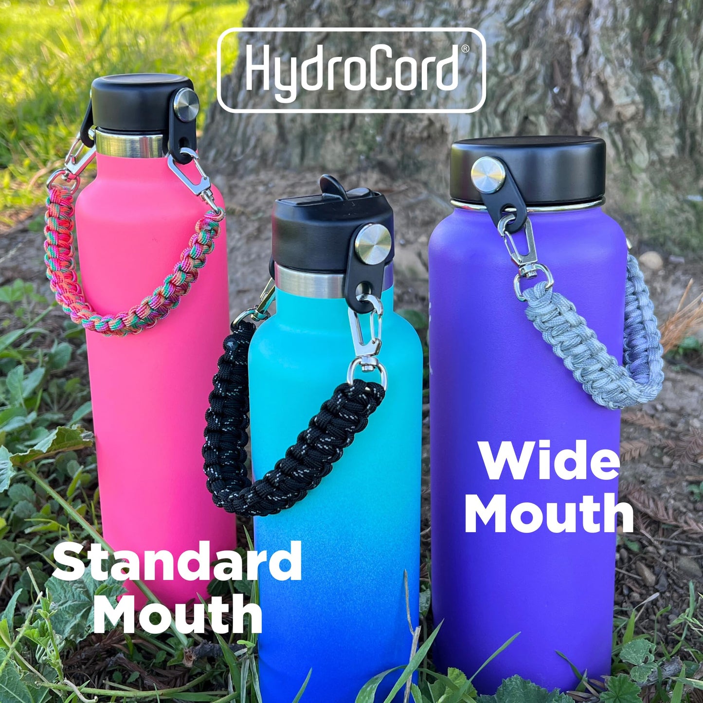 Gearproz Handle for Hydro Flask Water Bottle Lids, Paracord Clip-on Handle Accessory with Shoulder Strap