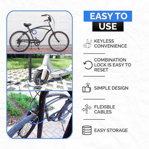 DocksLocks Security Cable Lock Set, Resettable Combination Lock, Mounting Bracket, Portable and Compact for Bikes, Scooters and More, 4ft