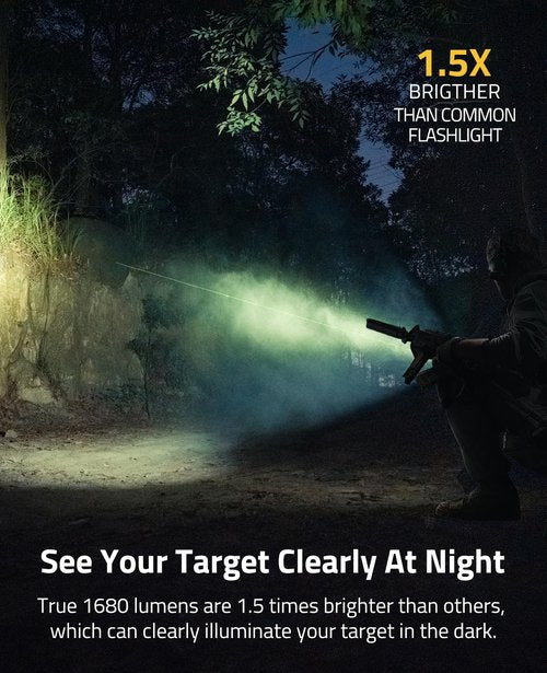 CVLIFE 1680 Lumens Rifle Light Laser Combo Compatible with M-Rail, USB Rechargeable Rifle Flashlight with Aiming Green Beam, Tactical Light for Rifle, Pressure Remote Switch Included