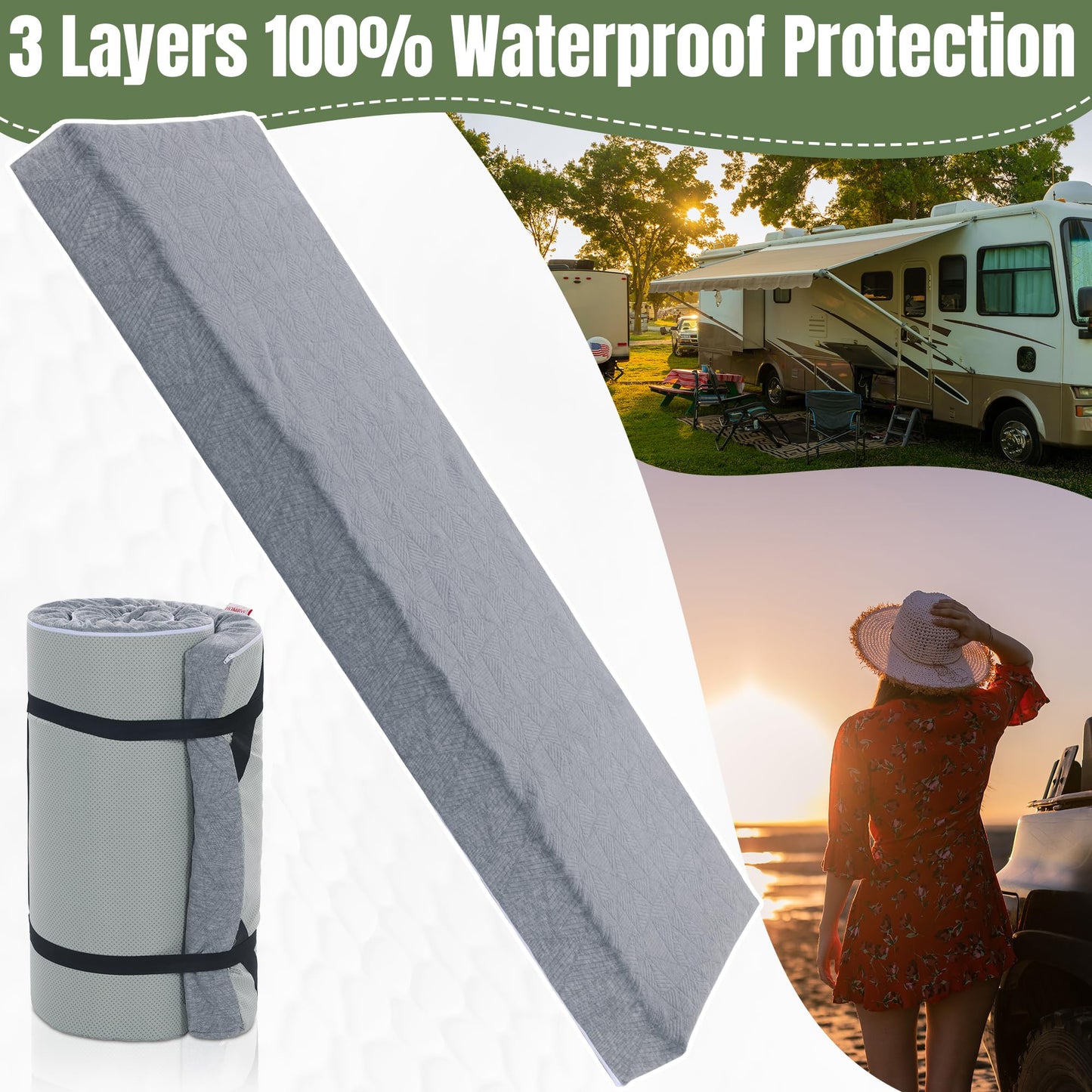 HOMBYS Memory Foam Camping Mattress for Outdoor Sleeping, Roll Up Porable Camping Mattress Pad Mat with Knitted Cover for Travel Truck Bed Tent (Light Grey, Single-75"x30"x3")