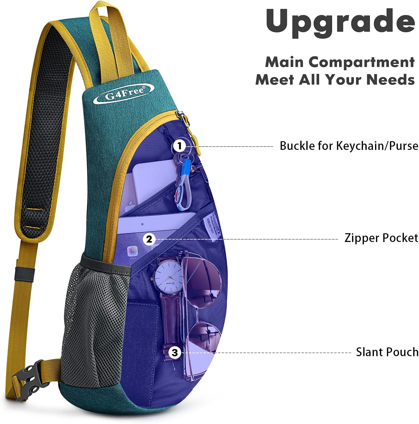 G4Free Sling Bag for Men Women, Small Crossbody Backpack Lightweight Chest Shoulder Bags for Travel, Outdoor and Sports (Black)