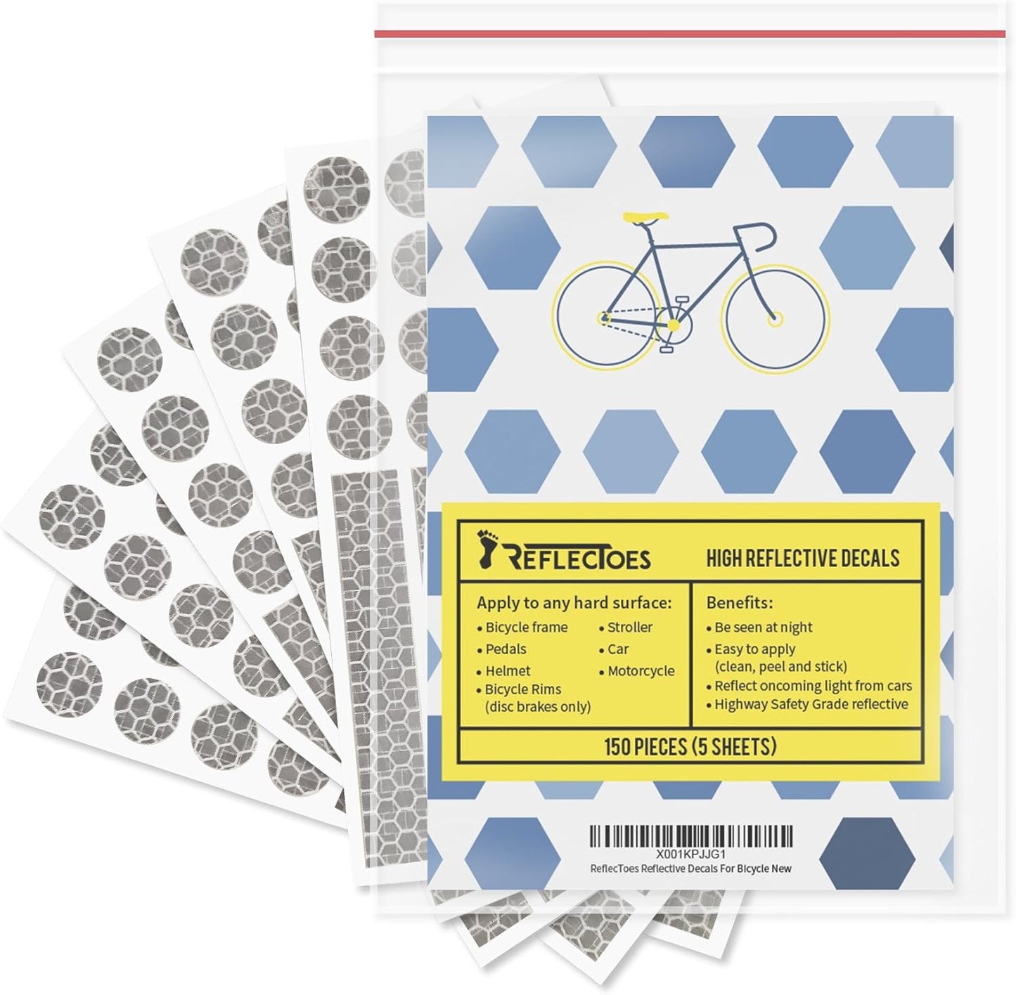 330 Reflective Stickers for Hard Surfaces Oval 5 Pack - Bicycle Frame, Helmet, Stroller, Scooter, Pedals - 5 Sheets - 3.5 x 5.5 Inch Sheet - 150 Retro Reflective Stickers 330 Candle Power