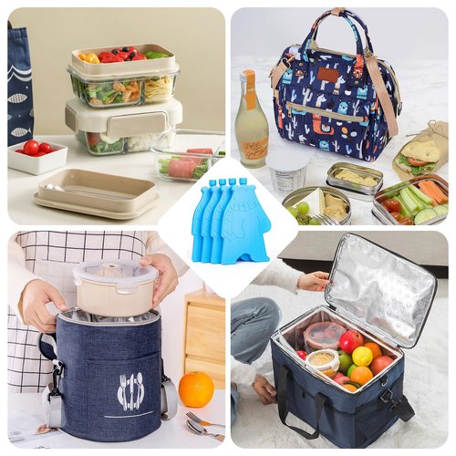 Ice Pack for Lunch Box and Cooler, BPA Free, Reusable and Long Lasting, Slim and Lightweight Design, Set of 4, （Blue） (Polar Bear Style)