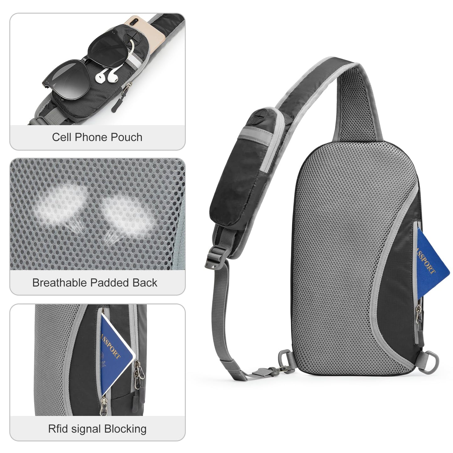 G4Free Sling Bag RFID Blocking Lightweight Crossbody Backpack Chest Shoulder Bag for Travel Sports Running