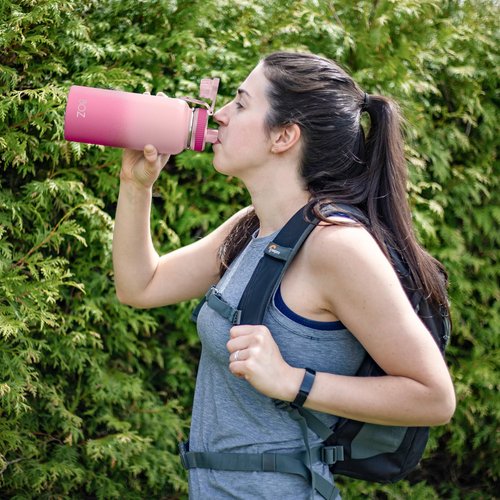 BOZ Stainless Steel Water Bottle - Vaccum Insulated Water Bottle 32 Oz - Wide Mouth BPA Free Sport Water Bottle for Gym with Spout Lid - Thermal Hot & Cold 1 Litre Gradient Pink Waterbottle