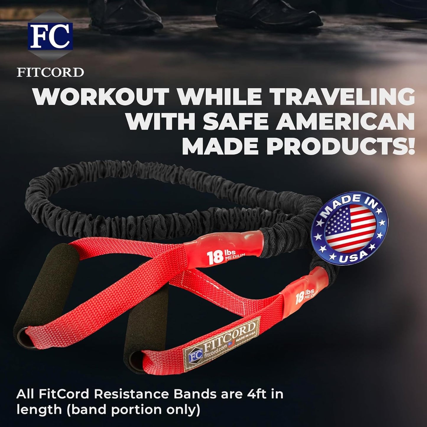 American Made FITCORD Resistance Bands 2 Pack with Door Anchor- Home Workout Equipment Set - Secure & Durable, Body Stretching & Strength Training for Men & Women - 7lb & 18lb Bands
