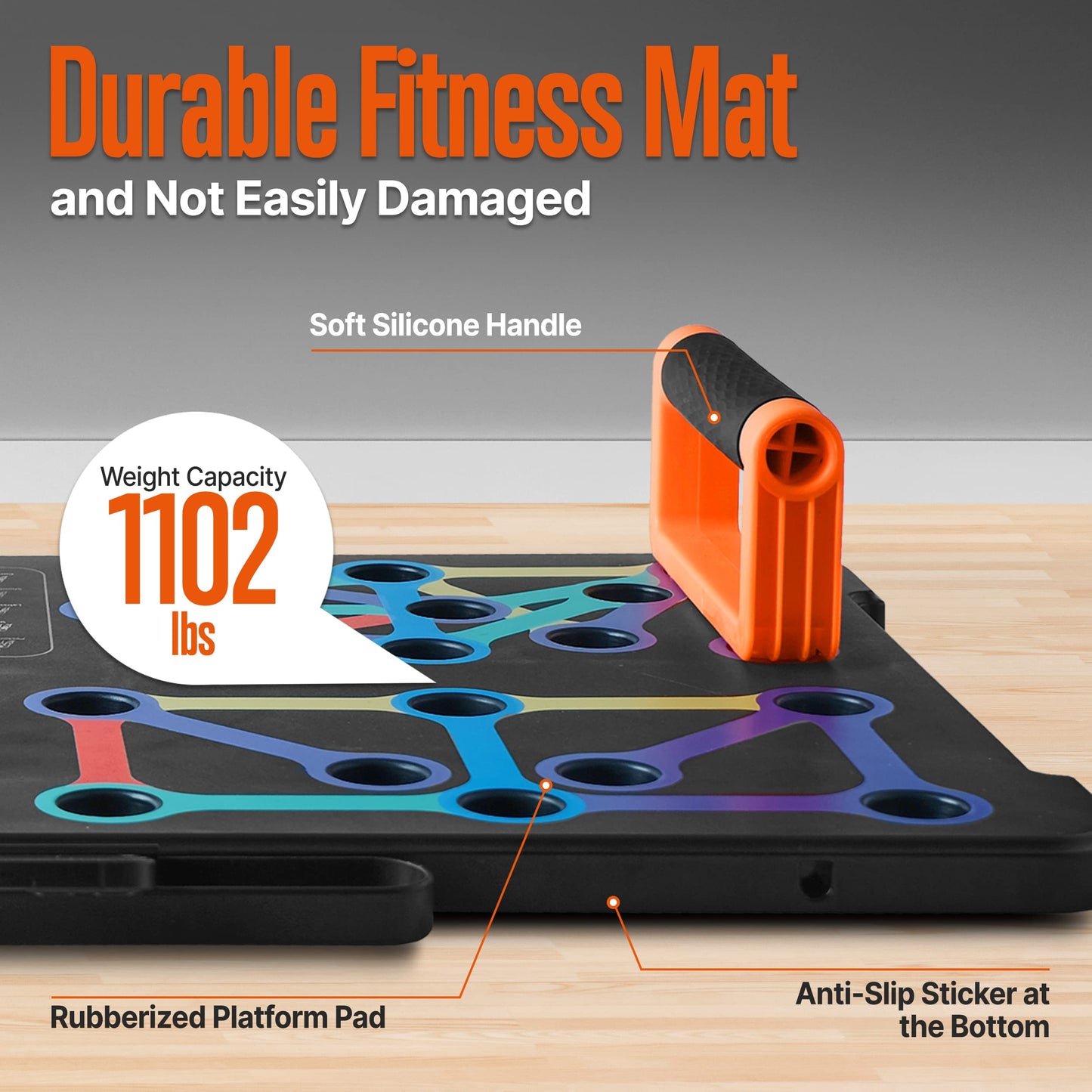 SQUATZ Portable Push Up Board - Push Up Bars Includes 5pcs. Resistance Bands and Pilates Rod - Work Out Equipment for Home Gym - Strength Training Equipment Handles - Weight Capacity: 1,102 lbs