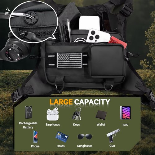 Chest Bag for Men Women, Chest Pack Outdoor Running Vest Water Resistant Chest Bag Vest for Sports and Workouts, Adjustable EDC Chest Rig for Running, Hiking Cycling