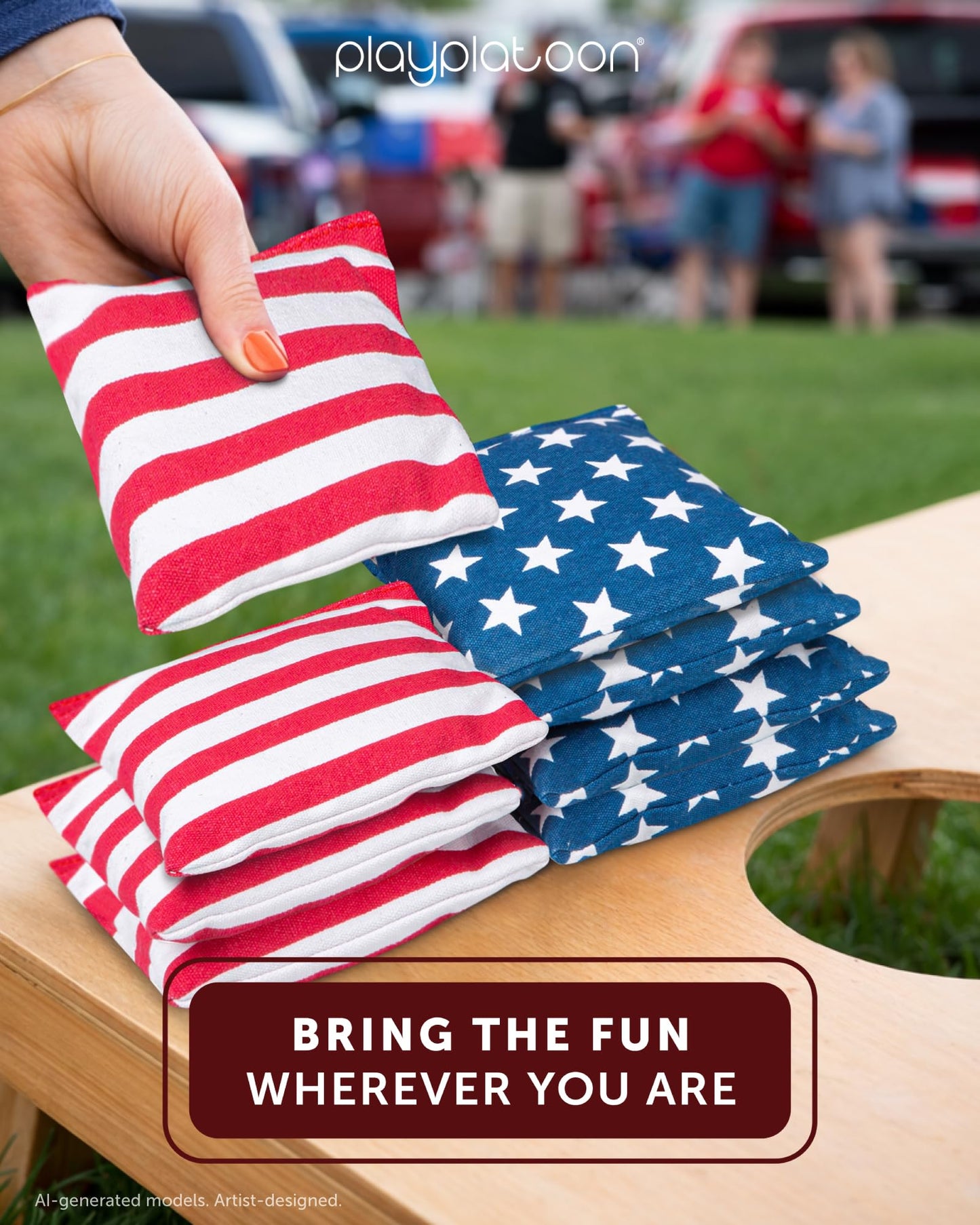 Play Platoon Premium Weather Resistant Duckcloth Cornhole Bags - Set of 8 Bean Bags for Corn Hole Game - Regulation Size & Weight - Thin Red Line - American