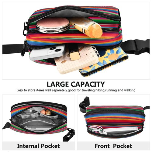Mexican Serape Belt Bag for Women Men Blanket Stripes Rainbow Fanny Pack Small Waist Pouch Crossbody Bags for Outdoor Hiking Running Travel