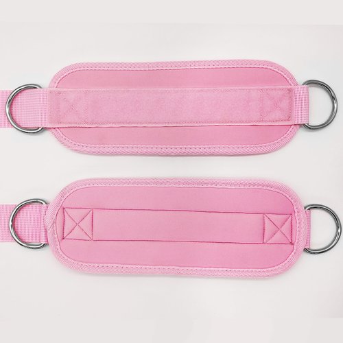 Langmeil Fitness Ankle Straps for Cable Machines, 2 Pack Comfortable Adjustable Padded Ankle Wrist Cuffs, Kickback Glute Workouts for Men Women, Double D-Ring Leg Straps with Neoprene Padding -Pink
