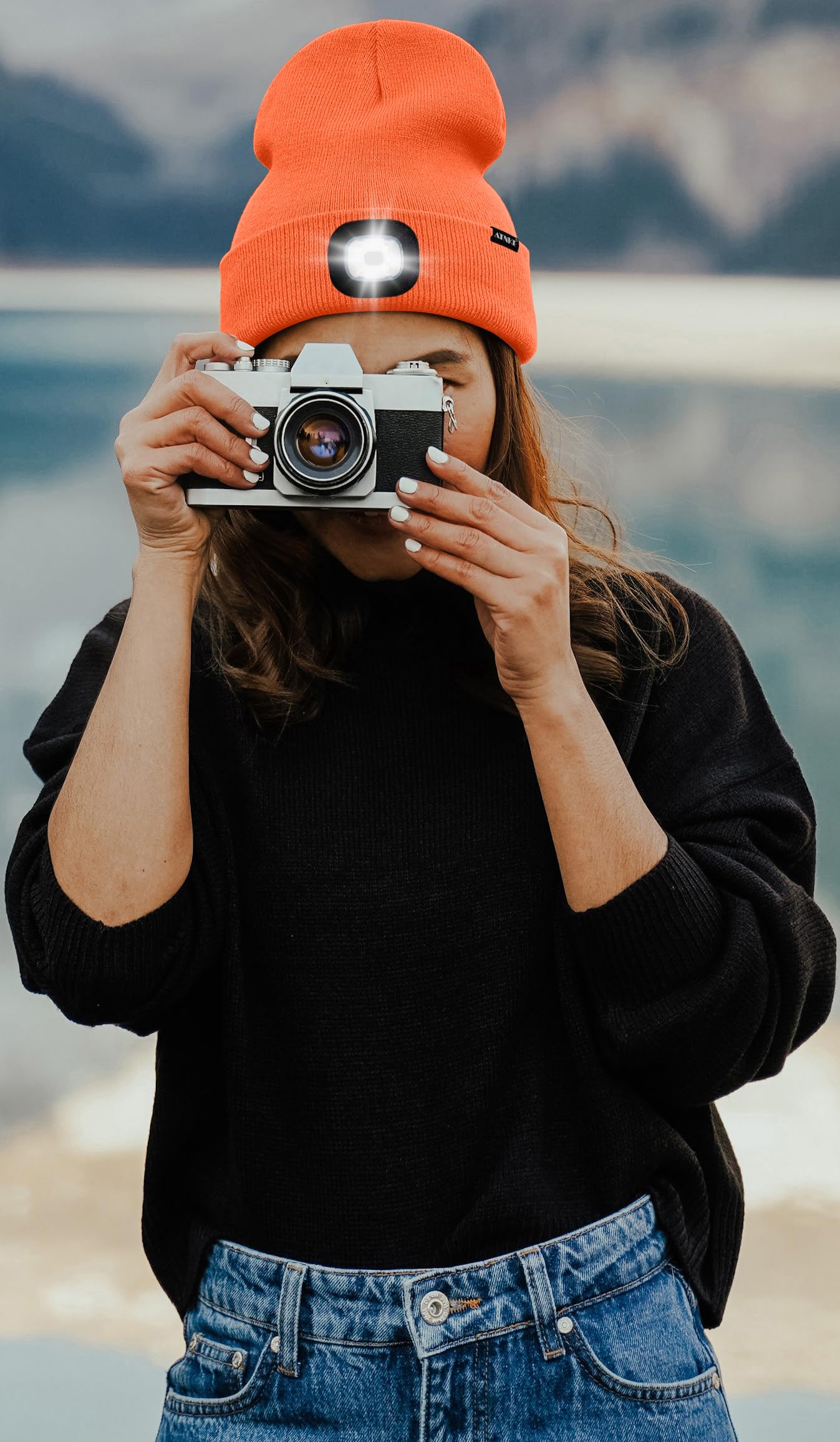 ATNKE LED Lighted Beanie Hat,USB Rechargeable 4 LED Running Headlamp Bright Cap with The Light Gifts for Men and Women/#Bright Orange