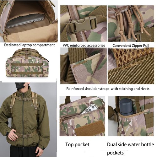 VALTESSA 30L Military Tactical Backpack For Men Assault Pack Bug Out Bag Survival 3 Day Tactical Hiking Rucksack, 15 inch, B- Black