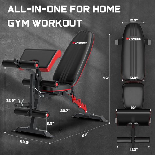TYRSEN Adjustable Weight Bench Press, 800lbs Load Workout Bench for Home Gym, Weight Bench with Leg Extension and Preacher Pad Flat Incline Decline Benchs for Home Strength Training