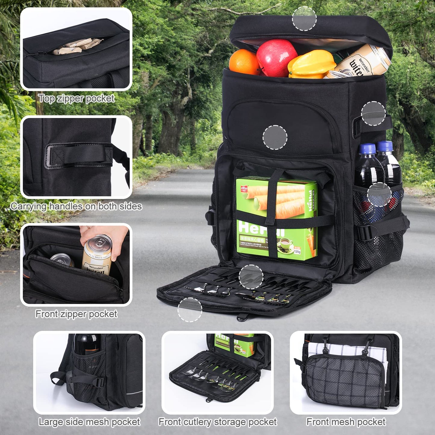DEWUR Cooler Backpack 45 Can Large Capacity Insulated Backpack, Waterproof and Leak-Proof, Portable with Bottle Opener, Perfect for Picnics, Camping, Beach, Hiking,Shopping, 35L (Black 45Can)