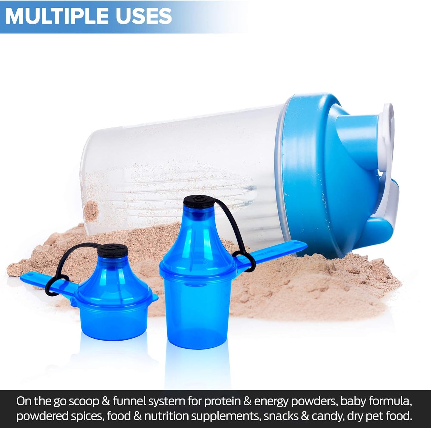 The Scoopie Supplement Container, Scoop, and Funnel System for Pre Workout Powder and Post Workout Protein, Spill Proof Holder Dispenser, Gym and Shaker Bottle Travel Accessory, PACK OF 4, BLACK