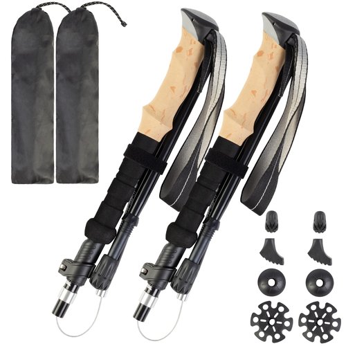 Collapsible Hiking Poles – Set of 2 Adjustable Aluminum Alloy Trekking Poles with Comfortable EVA Foam Handles for Sports & Outdoors, Camping Gear – Includes Various Pole Tips and Carrying Bag, Black