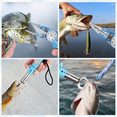 HAUSHOF 3PC Camo Fishing Tool Kit, Fishing Pliers with Sheath, Fish Lip Gripper, Aluminum Fish Hook Remover, Saltwater Resistant Fishing Gear for Fly Fishing, Gifts for Men Women