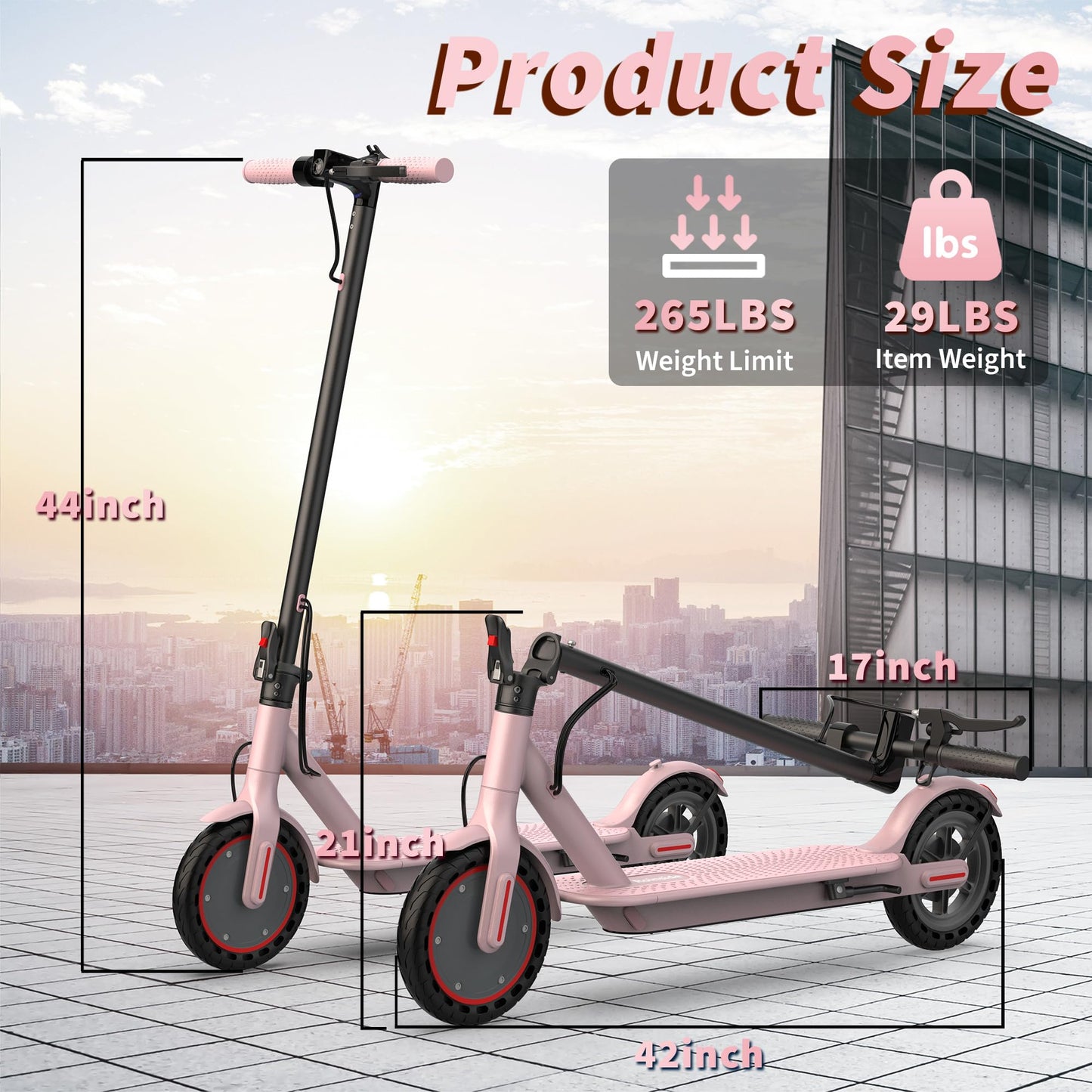 Roinside Electric Scooter - 8.5" Solid Tires, 350W Motor, Up to 19 MPH and 16 Miles Long-Range Commuting Foldable Scooter for Adults with Dual Braking System and Smart App, Pink