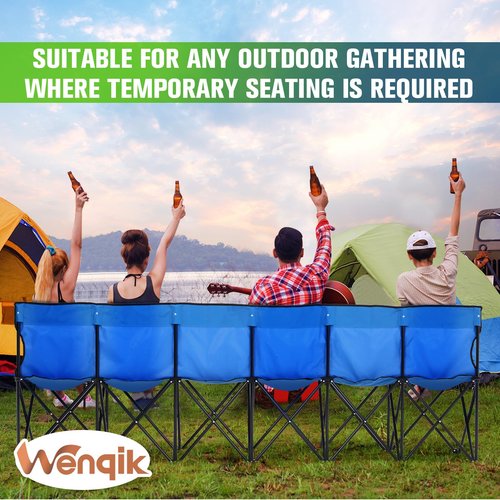 Wenqik 2 Pack Portable Soccer Team Bench 6 Seat Folding Sideline Bench with Back and Carry Bag for Outdoor Sport Team Travel Camping Chairs, Blue