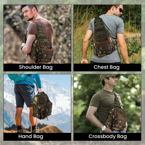 flipfit 900D Outdoor Tactical Shoulder Bag, Men Women Waterproof Lightweight Chest Sling Bag for Hiking Riding & Camping（Jungle Camo）