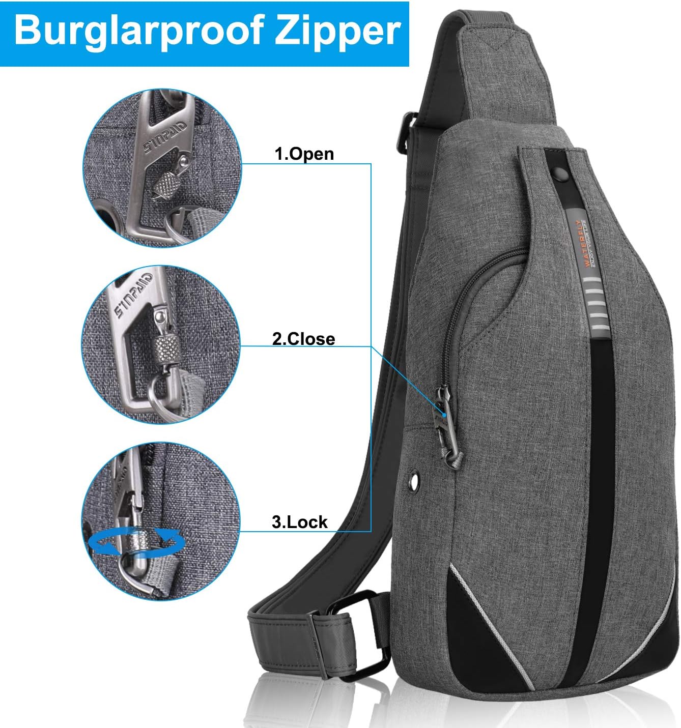 WATERFLY Small Crossbody Sling Backpack Anti Theft Backpack for Traveling Chest Bags for Men&Women Multipurpose Casual Daypack Hiking Shoulder Bag (Black)