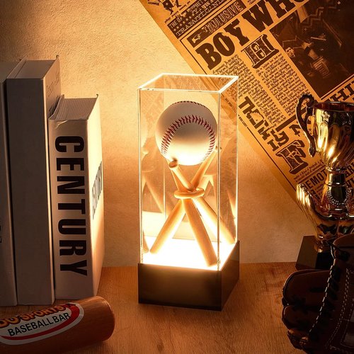 Menkxi Baseball Display Case with LED Light Base Stand Holder, Wooden Sticks, UV Protected Acrylic Clear Cube for Memorabilia Ball