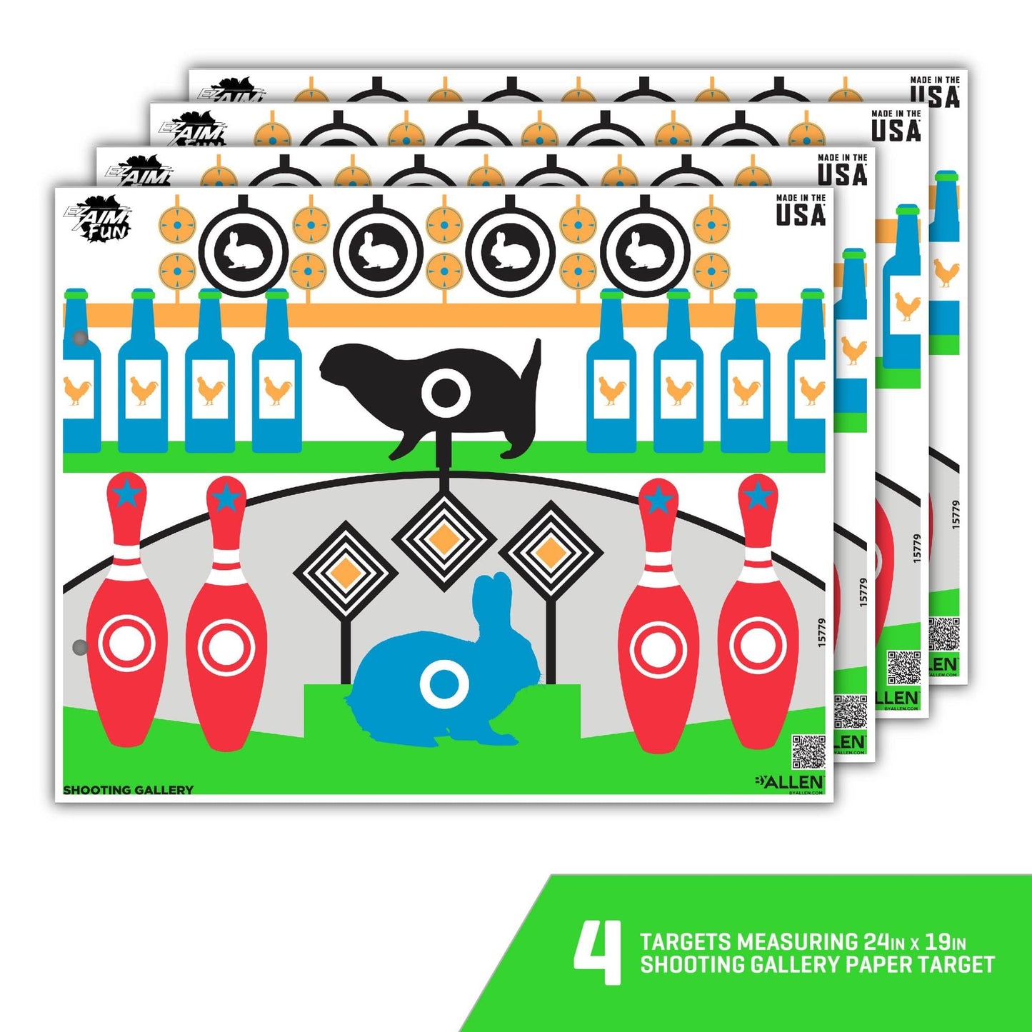 EZ Aim Fun Gallery Paper Shooting Target, 23" x 19," 4-Pack, Multi