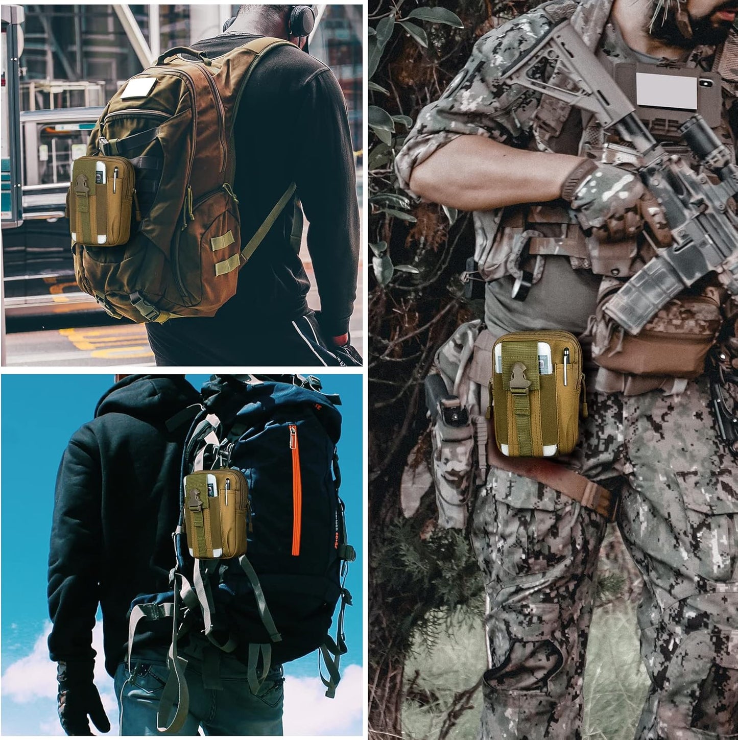 IronSeals Tactical Molle Pouch Compact Utility Waist Bag Phone Holster Holder for 4.7"-6.9" iPhone 15 Pro Max/15 Pro/14 Plus/14 Pro Max/14/13 Pro Max/13 Pro/12 Pro Max/11 Pro Max