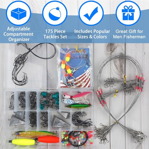 Saltwater Gear Surf Fishing Tackle Kit, Include Saltwater Lures, Pyramid Sinker Weights, Bucktail Jigs, Spoons, Leader Rigs, Catfish Hooks Swivels, Pier Ocean Sea Surf Fishing Accessories