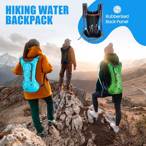 Cunno 3 Pcs Hydration Backpack with 3 Pcs 2l Water Bladder Water Backpack Hydration Pack for Camping Hiking Cycling Running Climbing Biking(Black, Blue, Green)