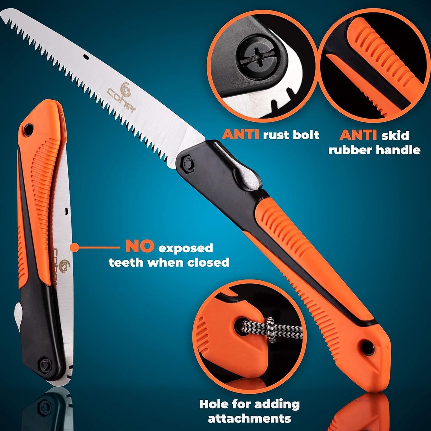 Folding Hand Saw for Tree Pruning, Camping, Gardening, Hunting. Cutting Wood, PVC, Bone with Ergonomic Handle Design