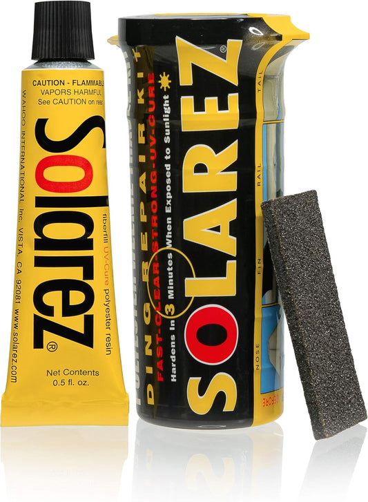SOLAREZ UV Cure Polyester Weenie Travel Kit - Surfboard Repair Kit (0.5 Oz) Original Solar Cure Polyester Resin, Grit Sand Pad in a Watertight Capsule ~ High Strength, Non-Yellowing, Made in The USA