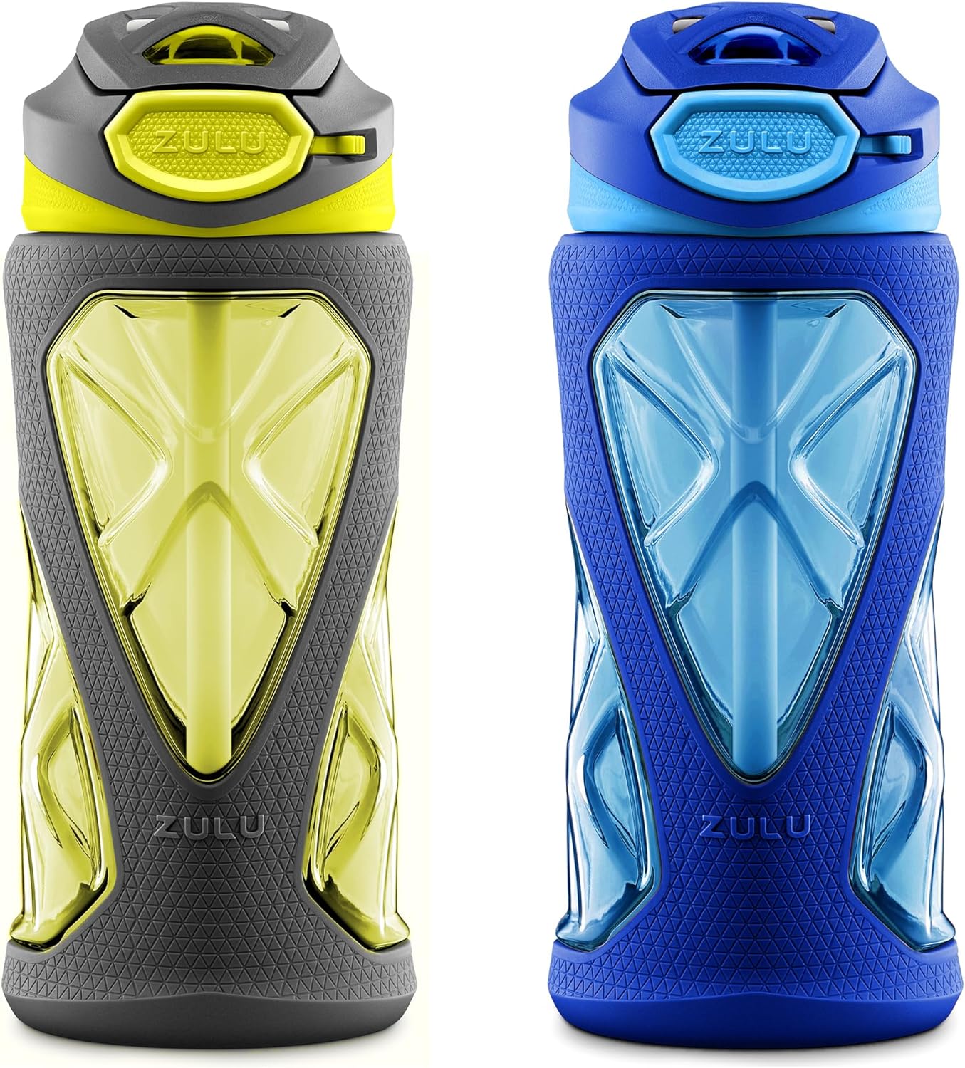 ZULU Torque 16oz Plastic Kids Water Bottle with Silicone Sleeve and Leak-Proof Locking Flip Lid