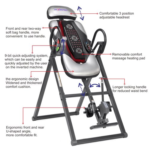 INVERPRO Model A Advanced Heat and Massage Heavy Duty Deluxe Inversion Table,320 lb Capacity,Gray/Black