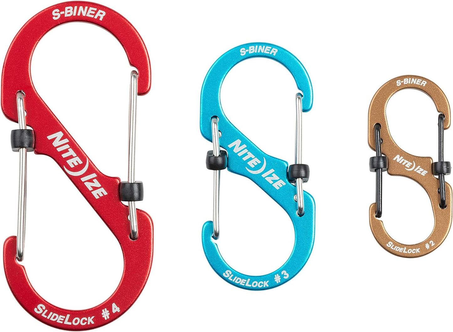 Nite Ize S-Biner SlideLock Stainless Steel Dual Locking Carabiner - S-Biner Key Holder with Locking Gate - Carabiner Organizer for Keys & Camping Accessories - Assorted Sizes, Black (3 Pack)