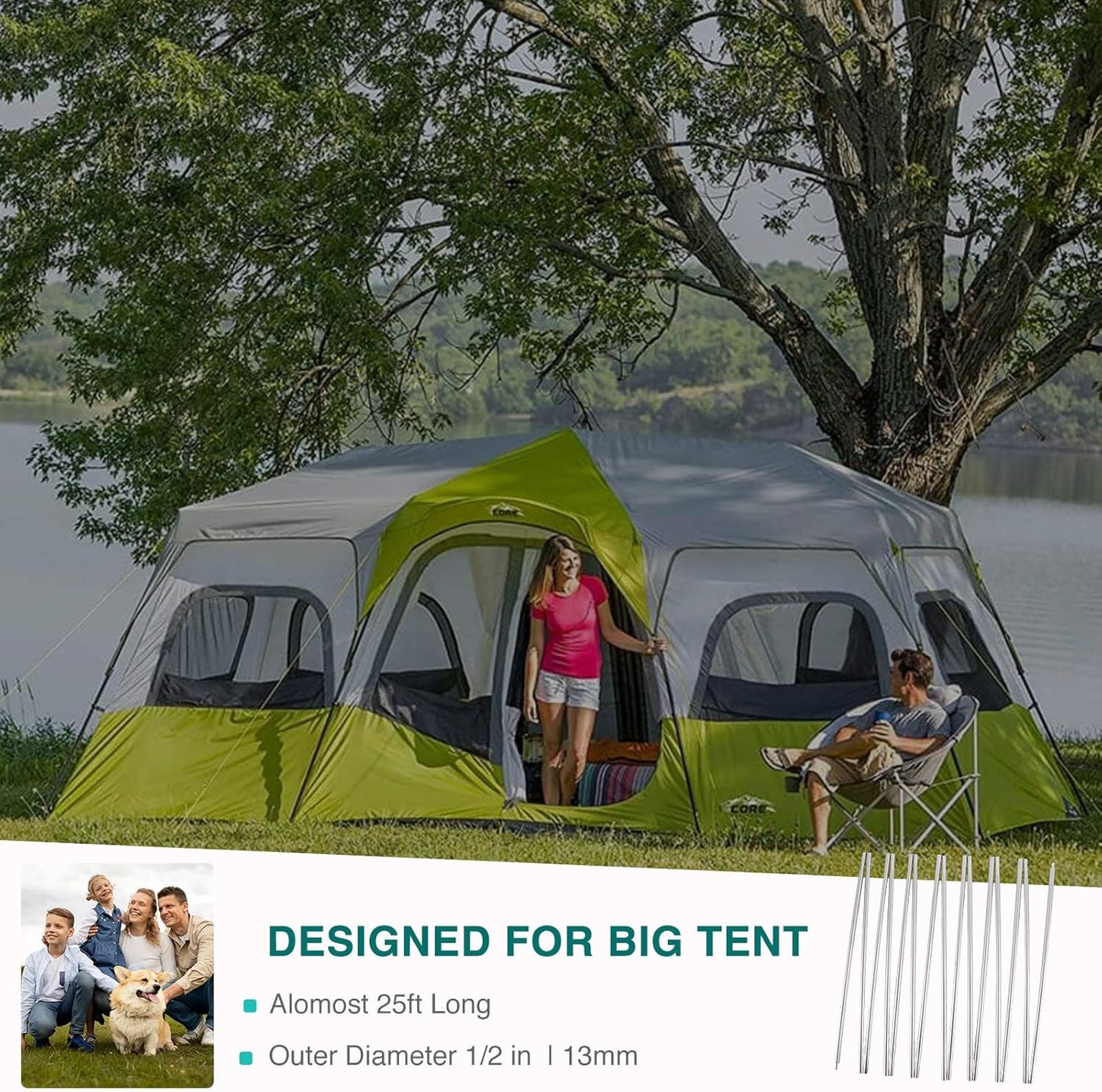 Aluminum Tent Poles Replacement, Fits Both Female and Male Ends, Lightweight Tent Pole Repair Kit, 7001 Aluminum Alloy T6 Heated