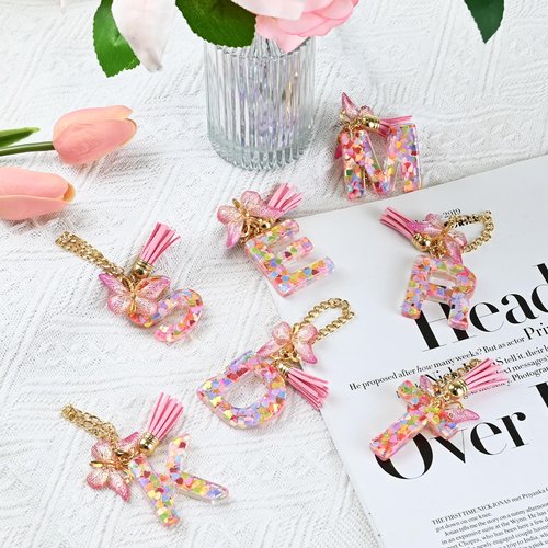 BALLMENT Letter Charm Keychain for Stanley Cup Accessories, Pink Custom Initial A Keychain for Stanley Tumbler 20oz/30oz/40oz, Cute Monogram Bag Charm Gift for Women Girls