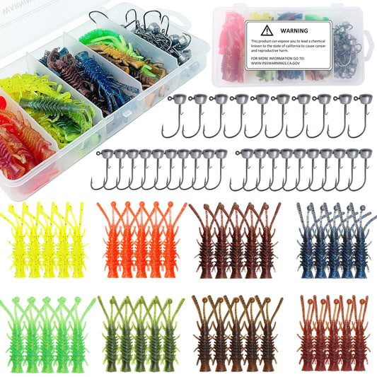 FREE FISHER 71Pcs Ned Rig Jig Heads with Hellgrammite Soft Plastic Fishing Lures Kit, Mushroom Head Ned Rig Super Realistic Soft Plastic Lures for Bass Trout Pike Walleye Crappie Saltwater Freshwater