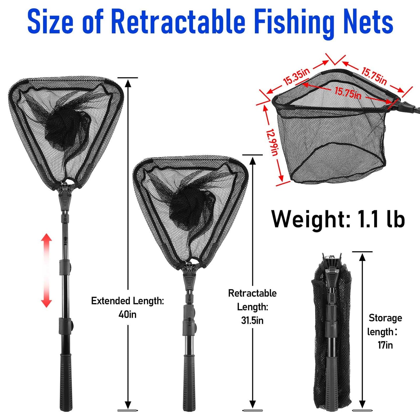 Fishing Net with Handle, Telescoping & Folding Fish Net for Easy Transport & Storage, Durable Freshwater & Saltwater Fishing Gear for Kids & Adults, Compact & Portable Design