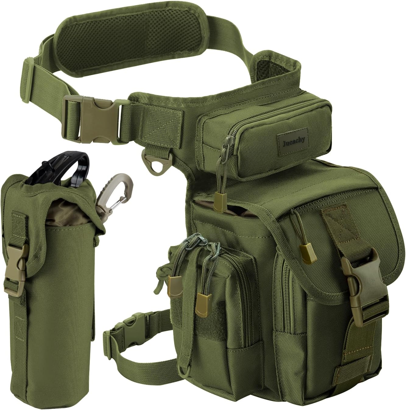 Jueachy Drop Leg Bag for Men Tactical Metal Detecting Thigh Pack with Water Bottle Pouch