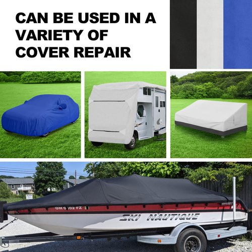 BOATPRO Boat Cover Repair Kit, 600D Super Stick Self-Adhesive Boat Cover Patch Repair Kit for Repairing Pool Cover, RV Cover, Awning, Waterproof Heavy Duty Canvas Repair Kit Blue, 15" x 5",2 Pcs