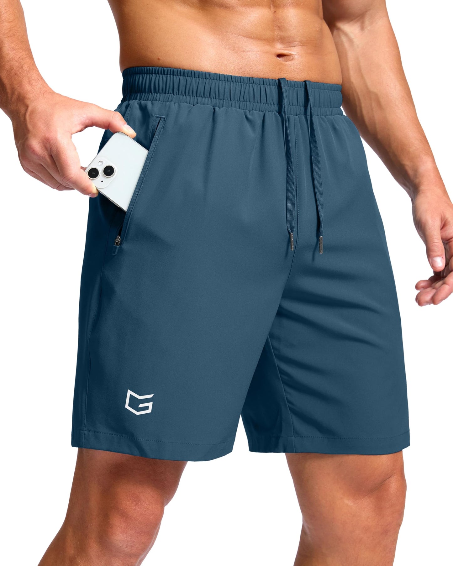 G Gradual Men's Athletic Running Shorts with Zipper Pockets Quick Dry 7"/ 5"/ 9" Workout Gym Shorts for Basketball Hiking(Dusty Blue,7XL)